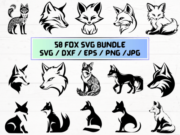 50 Fox SVG, DXF, EPS, JPG Design Assets