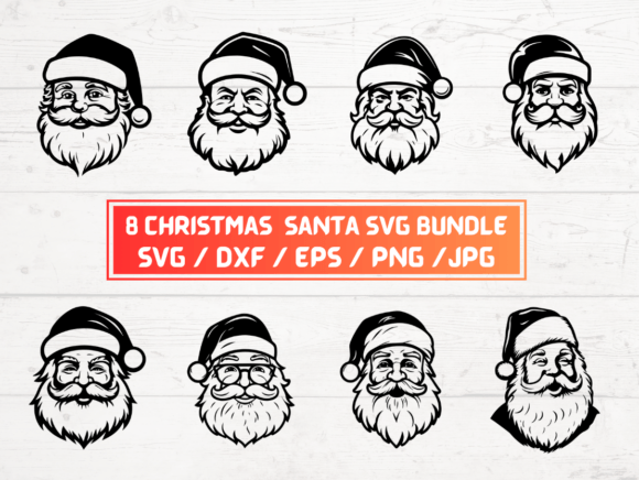 8 CHRISTMAS Santa Face SVG Bundle