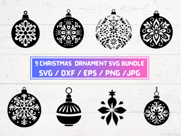 9 Christmas Ornament SVG Bundle