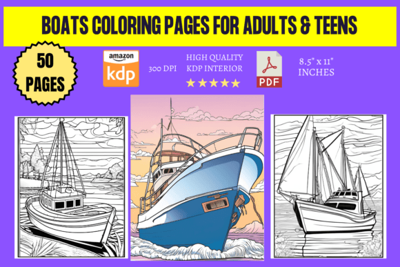 Boats Coloring Pages for Adults & Teens
