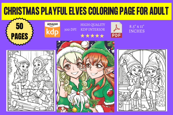Christmas Playful Elves Coloring Page Fo