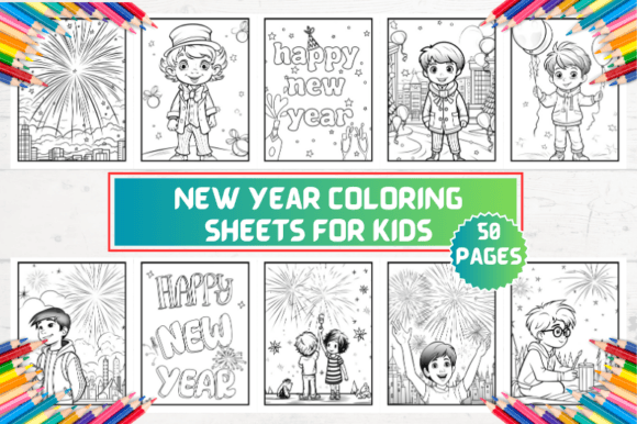 New Year Coloring Sheets for Kids