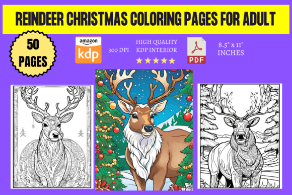 Reindeer Christmas Coloring Pages for Adults