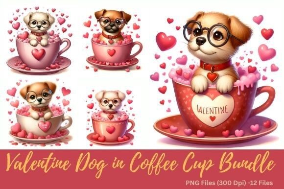 Valentine Dog in Coffee Cup Bundle