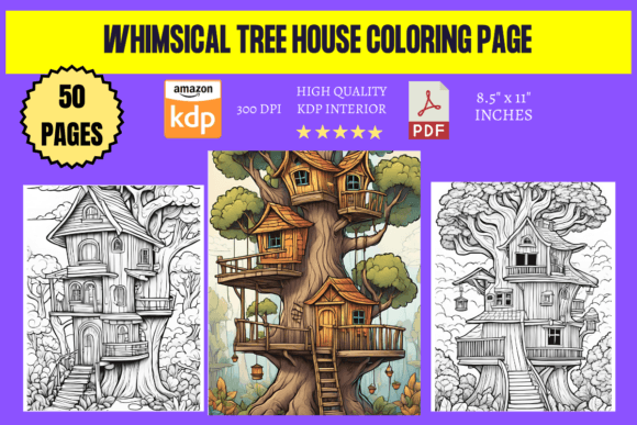 Whimsical Tree House Coloring Page